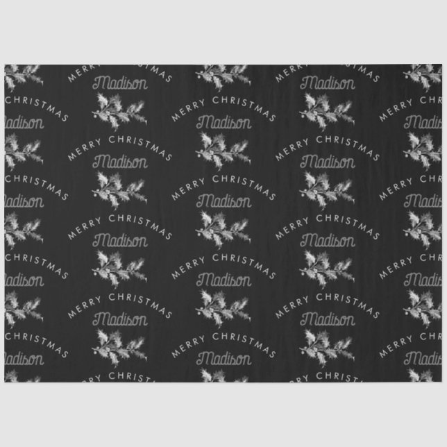 Personalized Black Retro Merry ChristmasMonogram Tissue Paper (Front)