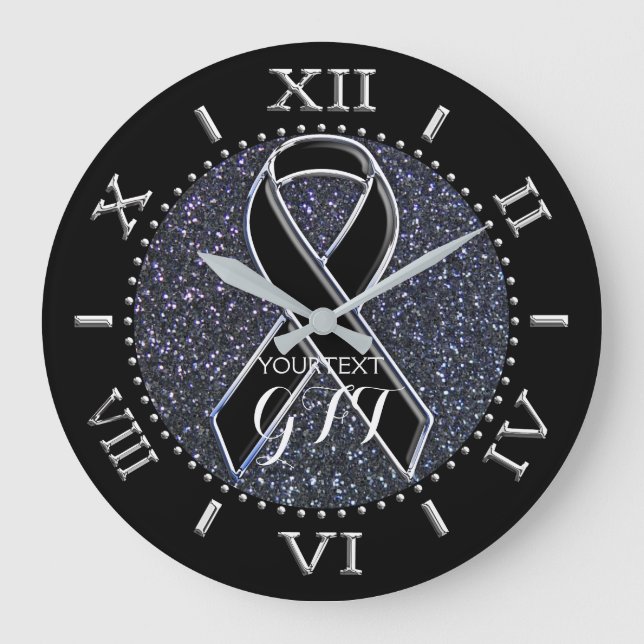 Personalized Black Ribbon Awareness on a Large Clock (Front)