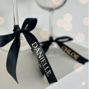 Personalized Black Ribbon with Gold Name Text Satin Ribbon