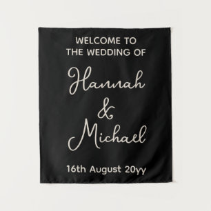 Personalized Black Sand Welcome to Wedding Fabric Tapestry