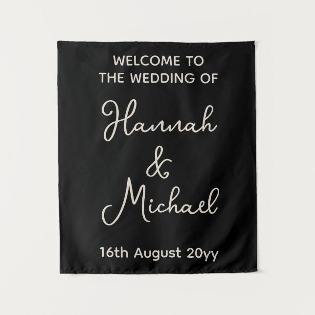 Personalized Black Sand Welcome to Wedding Fabric Tapestry (Front)