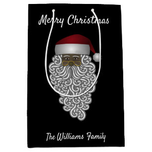 Personalized  Black Santa Christmas  Medium Gift Bag