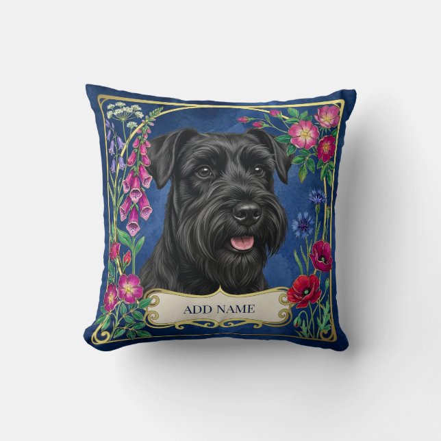 Personalized Black Schnauzer Blue Cushion (Front)