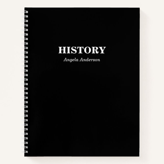 Personalized Black School Subject Spiral Notebook (Front)