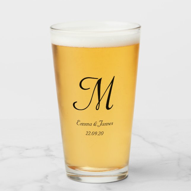 Personalized Black Script Monogram Name Bar Glass (Front Filled)