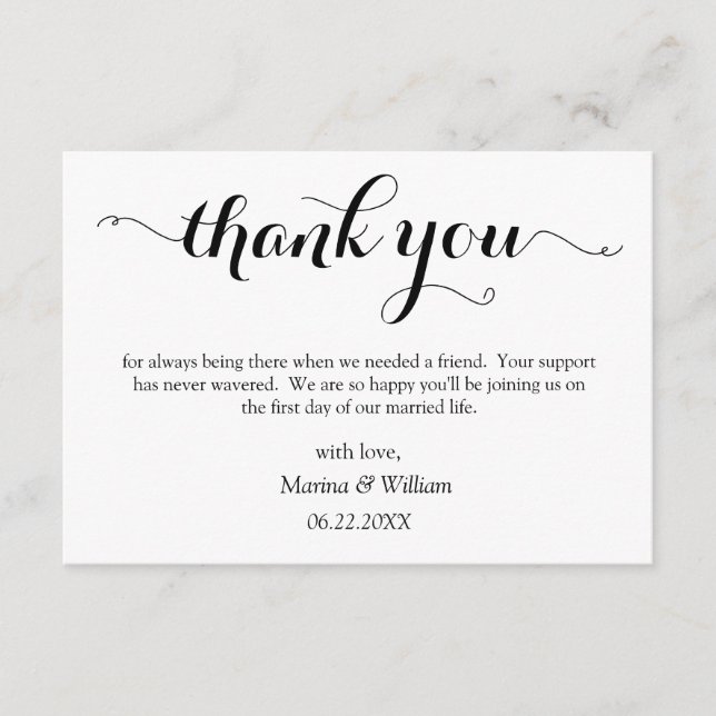 Personalized Black Script Wedding thank you Enclosure Card (Front)