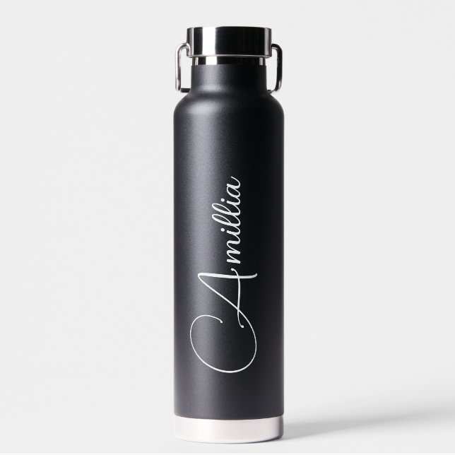 Personalized Black Script  Wedding Water  Bottle (Front)