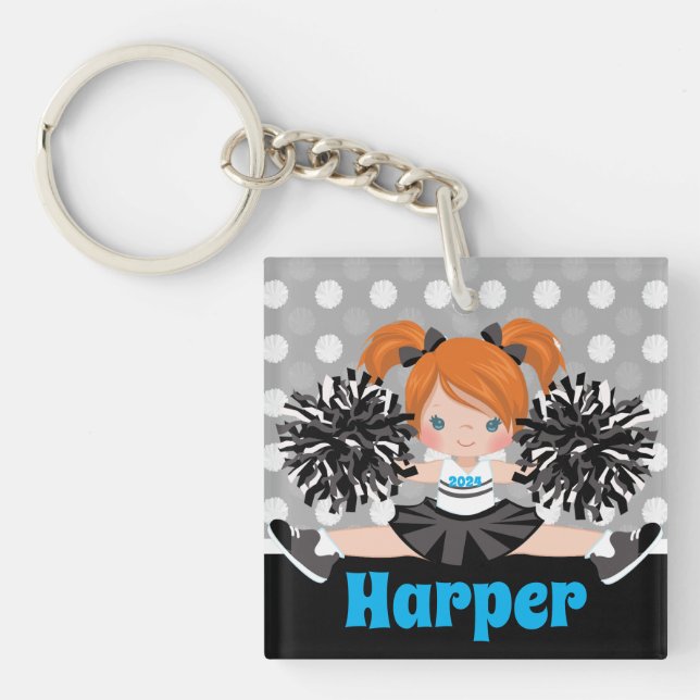Personalized Black & Silver Cheerleading Keychain (Front)