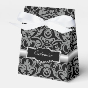 Personalized Black & Silver Damask Favour Box