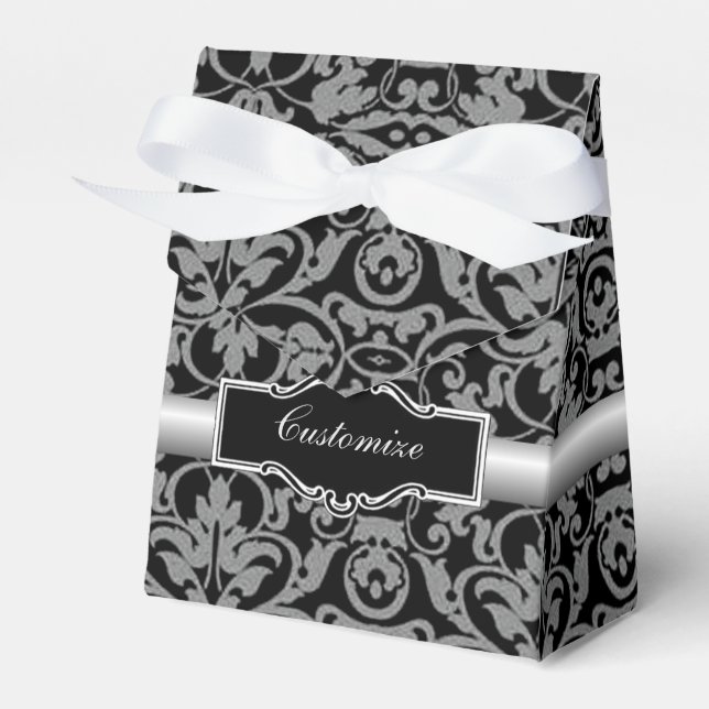 Personalized Black & Silver Damask Favour Box (Front Side)