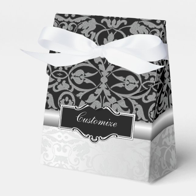 Personalized Black & Silver Damask Favour Box 3 (Front Side)