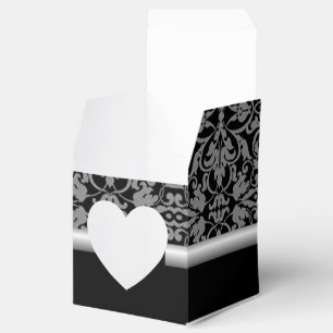 Personalized Black & Silver Damask Heart Favour Bo Favor Box