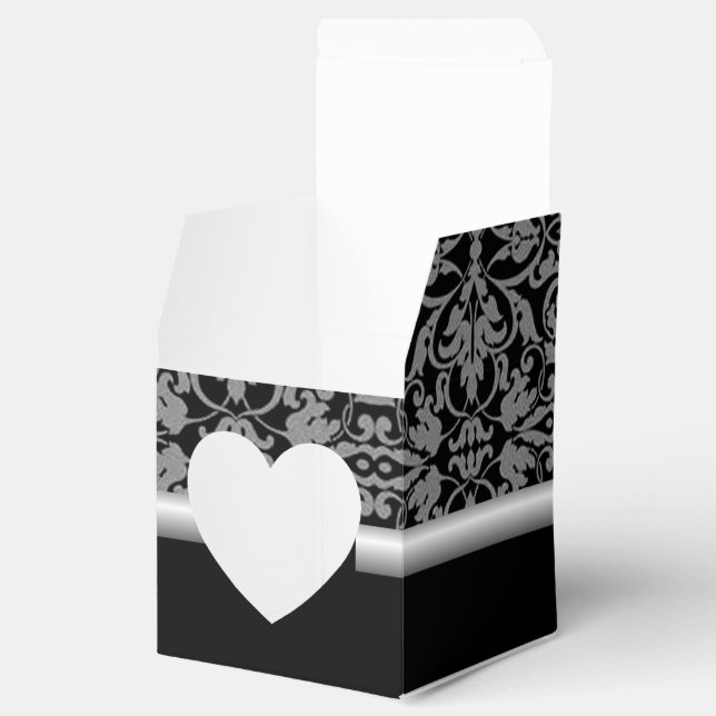 Personalized Black & Silver Damask Heart Favour Bo Favor Box (Opened)