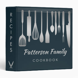 Personalized Black Silver Family Recipe Cookbook Binder