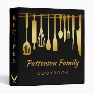 Personalized Black Silver Family Recipe Cookbook Binder