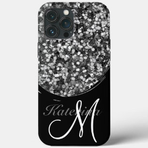 Personalized Black Silver Glitter Sparkle Name iPhone 13 Pro Max Case