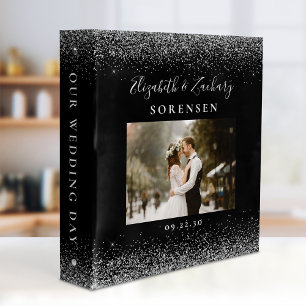 Personalized Black Silver Glitter Wedding Photo Binder
