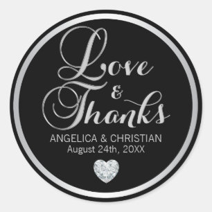Personalized Black Silver LOVE & THANKS Wedding Classic Round Sticker