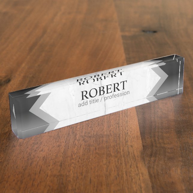 Personalized Black Silver Marble Geometric Nameplate (Side)