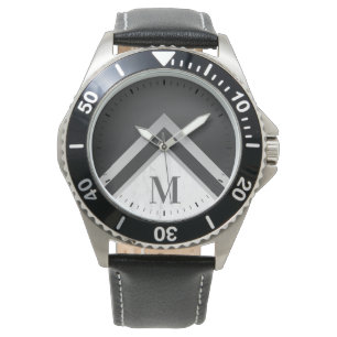 Personalized Black Silver Marble Geometric Watch