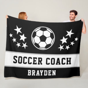 Personalized Black Soccer Coach Name Fleece Blanke