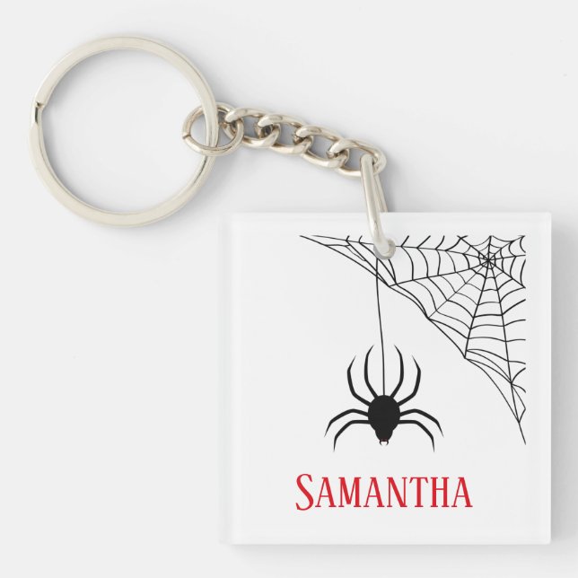 Personalized Black Spider and Spider Web  Keychain (Front)