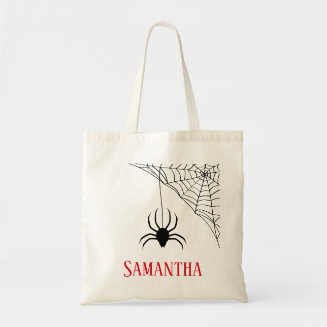 Personalized Black Spider and Spider Web Tote Bag (Front)