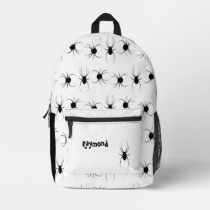 Personalized black spiders on  white printed backpack