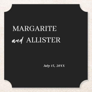 Personalized Black Square Wedding Paper Coaster