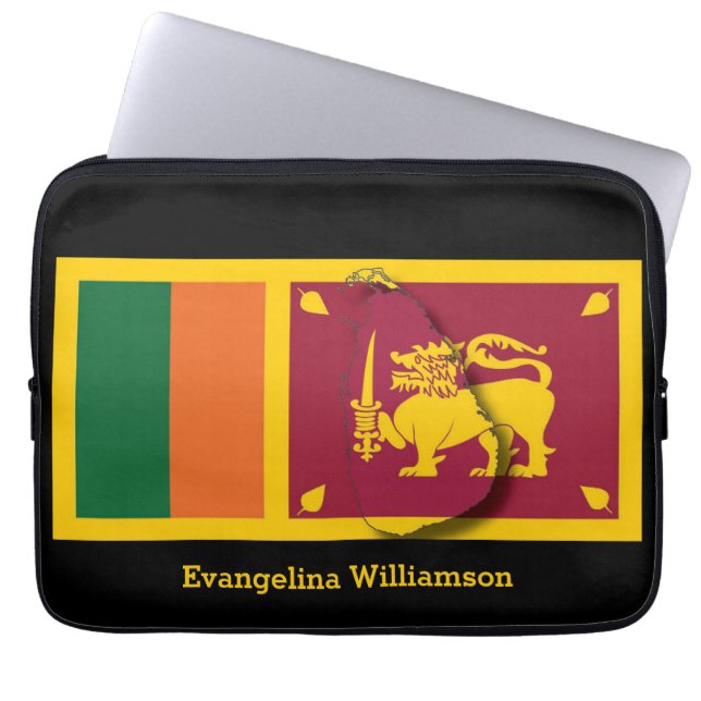 Personalized BLACk Sri Lanka Flag Laptop Sleeve (Front)