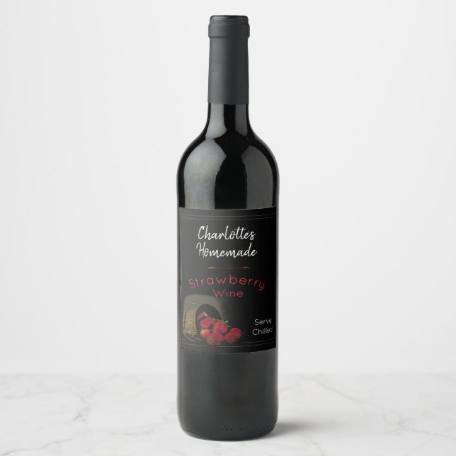 Personalized  Black Strawberry Wine Wine Label (Front)