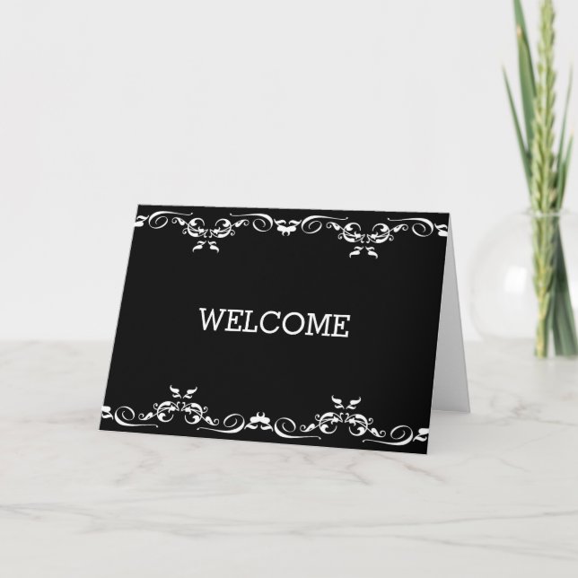 Personalized Black Swirl Boarder Welcome Card (Front)
