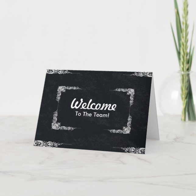 Personalized Black Swirl Border Welcome Card (Front)