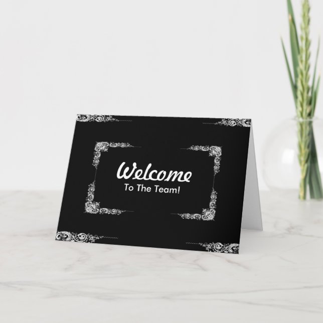 Personalized Black Swirl Border Welcome Card (Front)