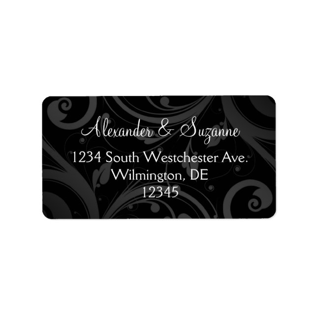 Personalized Black Swirl Wedding or Favour Labels (Front)