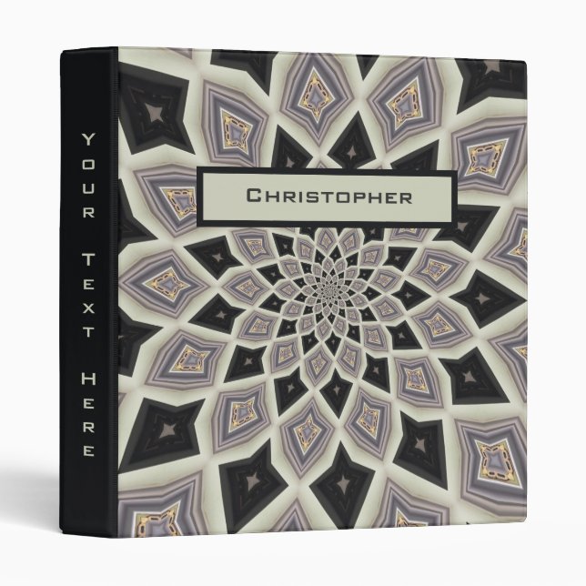 Personalized Black Tan Geometric Abstract Pattern Binder (Front/Spine)