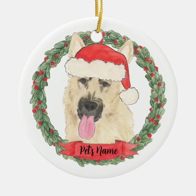 Personalized Black & Tan German Shepherd Ceramic Ornament (Front)