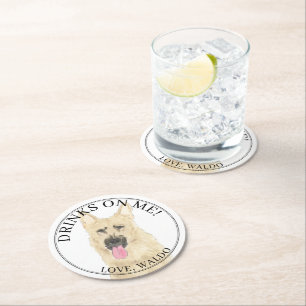 Personalized Black & Tan German Shepherd Wedding Round Paper Coaster