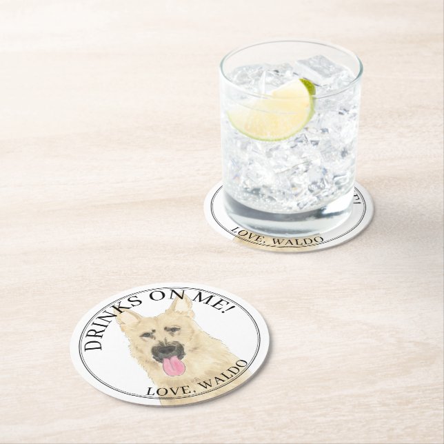 Personalized Black & Tan German Shepherd Wedding Round Paper Coaster (Insitu)