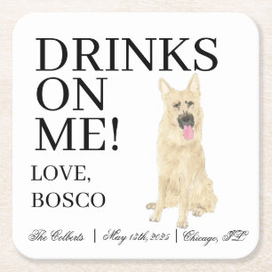 Personalized Black & Tan German Shepherd Wedding Square Paper Coaster