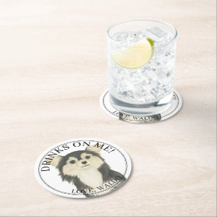 Personalized Black Tan Long Haired Chihuahua Round Paper Coaster