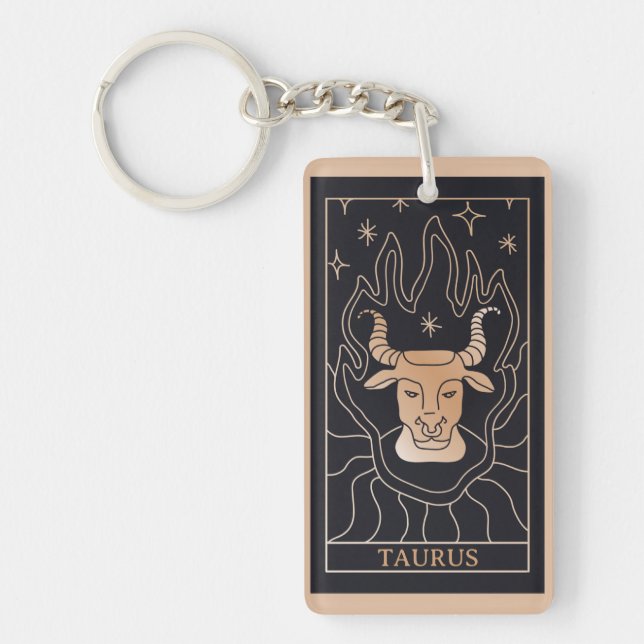 Personalized Black Taurus Zodiac Sign  Keychain (Front)