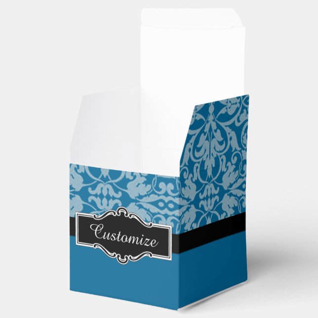 Personalized Black & Teal Damask Cube Favour Box (Opened)