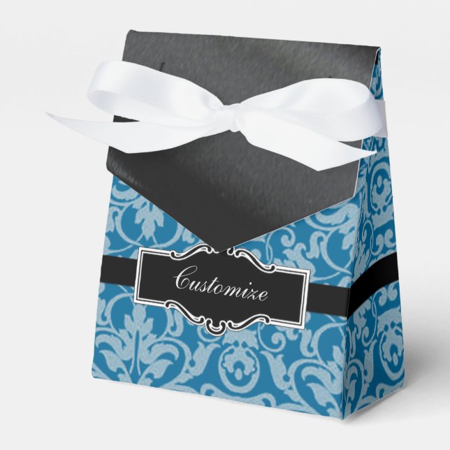 Personalized Black & Teal Damask Favour Box 2 (Front Side)