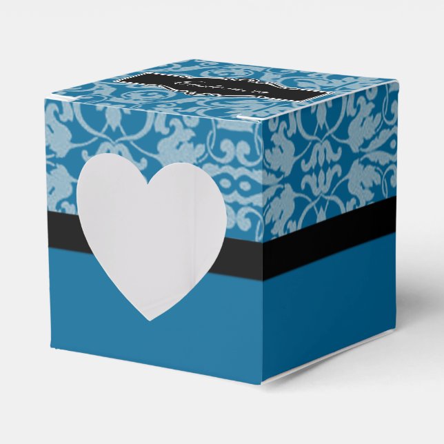 Personalized Black & Teal Damask Heart Favour Box (Front Side)