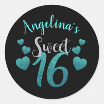 Personalized Black & Teal Glitter Sweet 16
