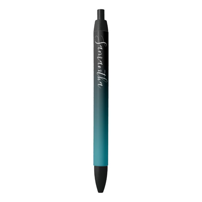 Personalized Black Teal Ombre Ink Pen (Front Vertical)