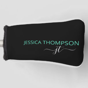Personalized Black Teal Stylish Monogram Name Golf Head Cover
