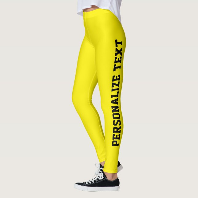 Personalized Black Text Bright Yellow Athleisure Leggings (Left)