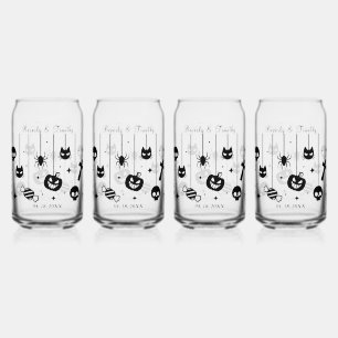 Personalized Black Text Spooky Wedding Can Glass